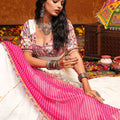 Off-White and Pink Mirror Work Chaniya Choli with Dupatta for Navratri