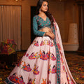 Pink Navratri Lehenga Choli with Traditional Print and Green Blouse