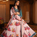 Pink Navratri Lehenga Choli with Traditional Print and Green Blouse