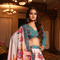Pink Navratri Lehenga Choli with Traditional Print and Green Blouse