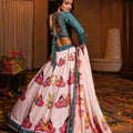 Pink Navratri Lehenga Choli with Traditional Print and Green Blouse