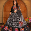 Black Navratri Lehenga Choli with Multicolor Mirror Work and Traditional Motifs