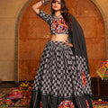 Black Navratri Lehenga Choli with Multicolor Mirror Work and Traditional Motifs