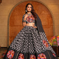 Black Navratri Lehenga Choli with Multicolor Mirror Work and Traditional Motifs