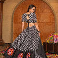 Black Navratri Lehenga Choli with Multicolor Mirror Work and Traditional Motifs