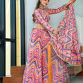 Multicolor Wave Print Navratri Lehenga Choli with Mirror Sleeves and Dupatta