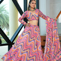 Multicolor Wave Print Navratri Lehenga Choli with Mirror Sleeves and Dupatta