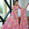 Multicolor Wave Print Navratri Lehenga Choli with Mirror Sleeves and Dupatta