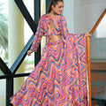 Multicolor Wave Print Navratri Lehenga Choli with Mirror Sleeves and Dupatta