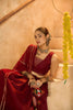 Maroon Silk Navratri Lehenga Choli with Gold Zari Border and Sleeveless Blouse