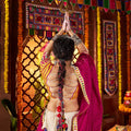 Magenta and White Traditional Lehenga Choli with Mirror and Embroidery Work