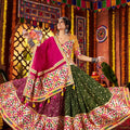 Magenta and White Traditional Lehenga Choli with Mirror and Embroidery Work