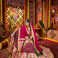 Magenta and White Traditional Lehenga Choli with Mirror and Embroidery Work