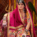 Magenta and White Traditional Lehenga Choli with Mirror and Embroidery Work
