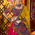 Pink and Yellow Traditional Lehenga Choli with Mirror and Embroidery Work