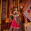 Pink and Yellow Traditional Lehenga Choli with Mirror and Embroidery Work