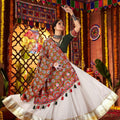 White and Green Traditional Lehenga Choli with Mirror and Embroidery Work