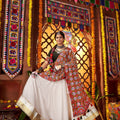 White and Green Traditional Lehenga Choli with Mirror and Embroidery Work
