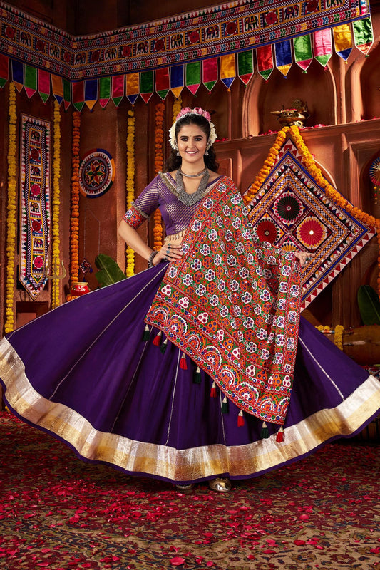 Purple Traditional Lehenga Choli with Mirror and Embroidery Work