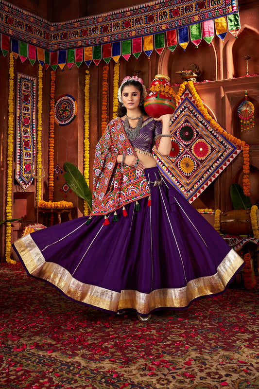 Purple Traditional Lehenga Choli with Mirror and Embroidery Work