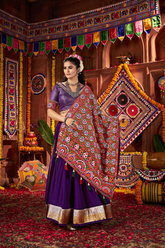 Purple Traditional Lehenga Choli with Mirror and Embroidery Work