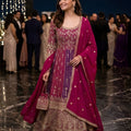 Lovely Purple and Magenta Georgette Embroidered Readymade Gown with Dupatta for Women