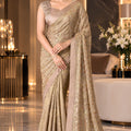 Exquisite Beige Georgette Silk Saree with Sequin Work for Women