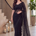 Elegant Black NC Moss Saree with Sequin Embroidery Work for Women