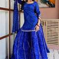 Royal Blue Georgette Digital Print Work Matching Dupatta
