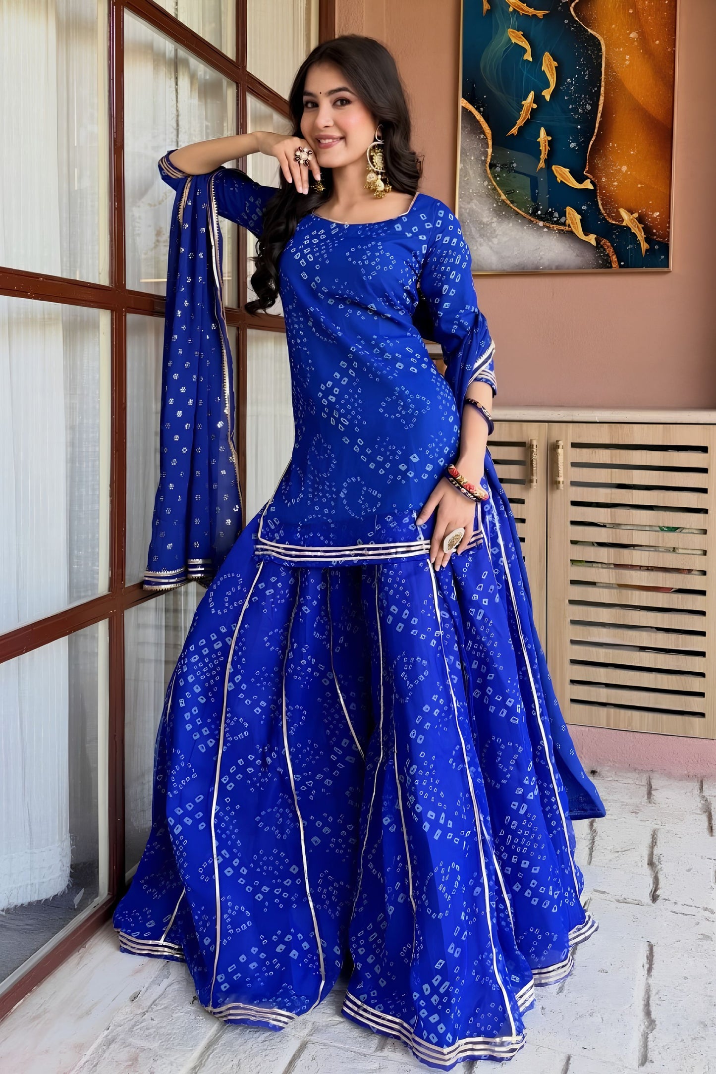 Royal Blue Georgette Digital Print Work Matching Dupatta