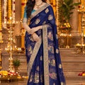 Regal Navy Blue Dola Silk Saree Handwork Cut Dana Work Weaving Work for Women