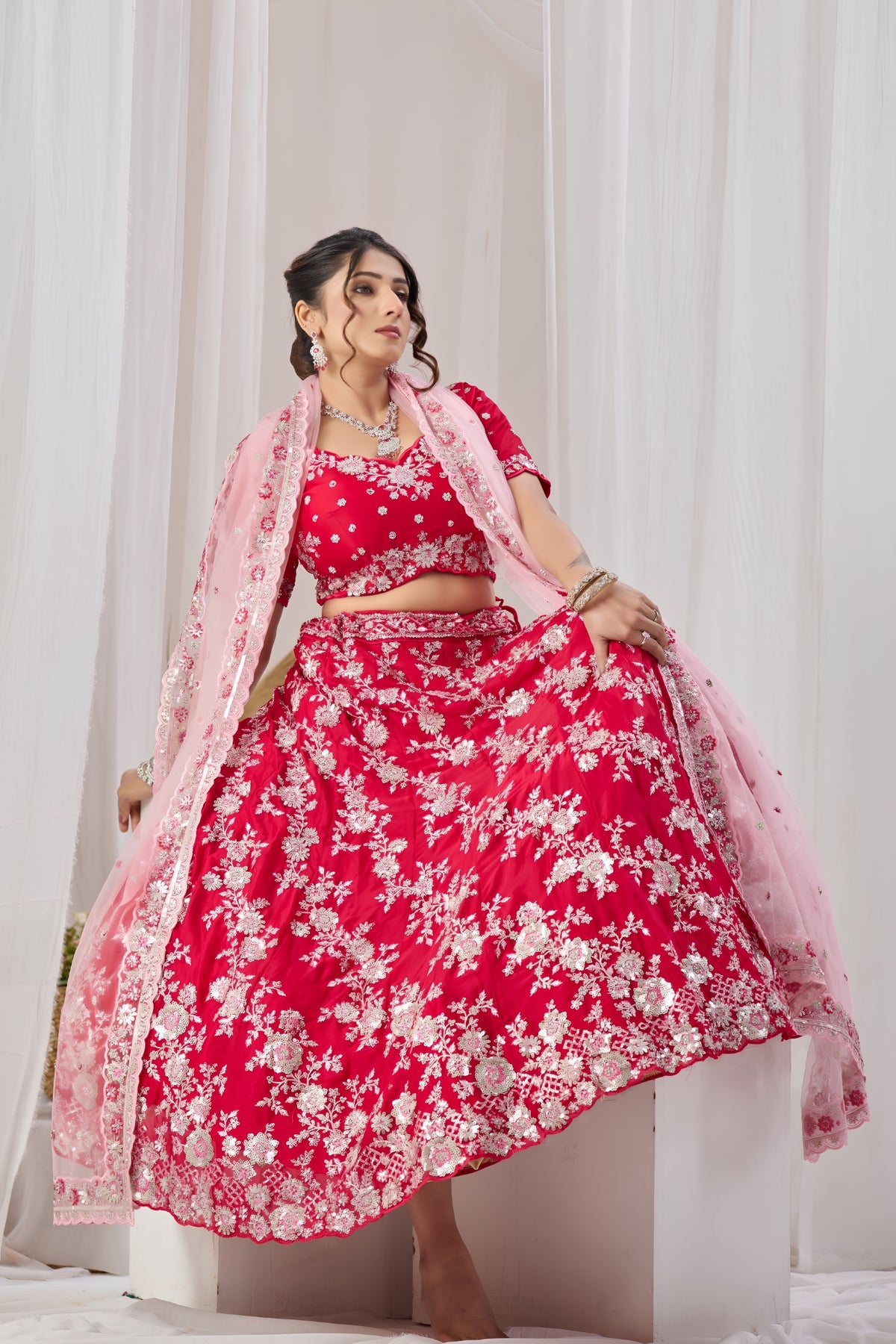 Regal Rani Pink Georgette Designer Lehenga Choli with Heavy Embroidery Work and Pink Dupatta