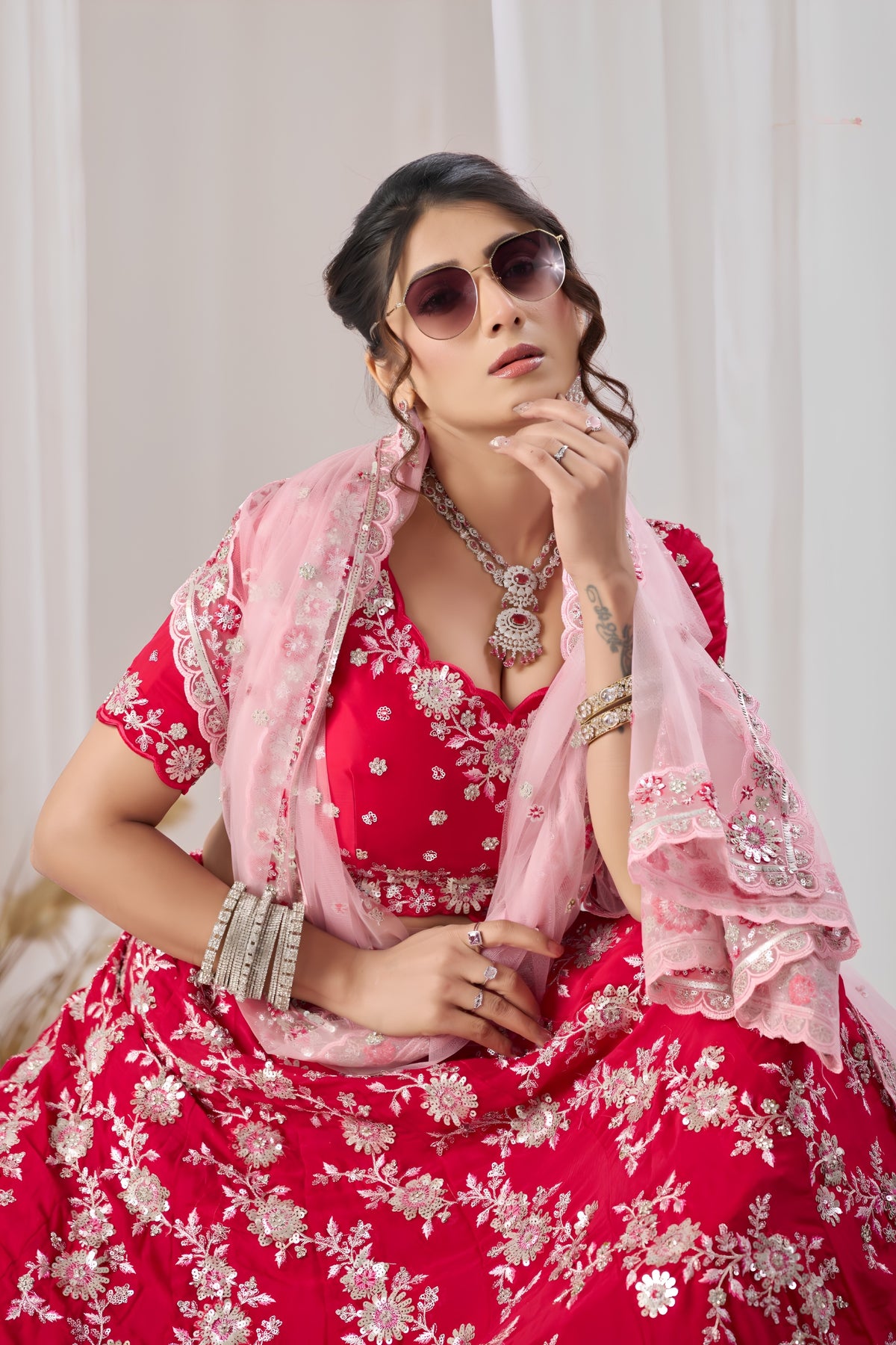 Regal Rani Pink Georgette Designer Lehenga Choli with Heavy Embroidery Work and Pink Dupatta