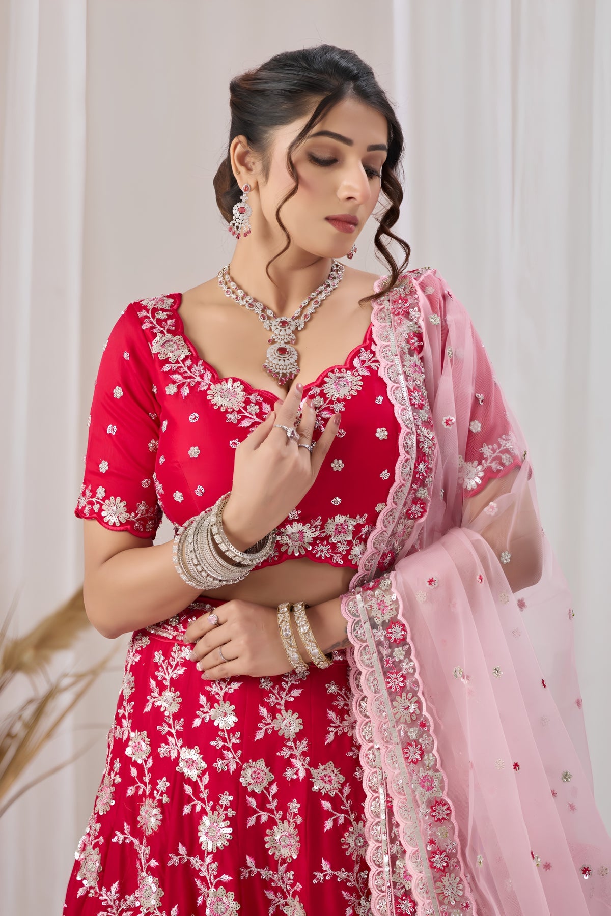 Regal Rani Pink Georgette Designer Lehenga Choli with Heavy Embroidery Work and Pink Dupatta