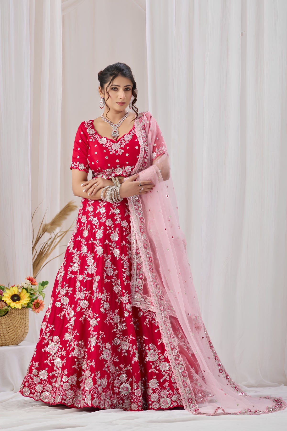 Regal Rani Pink Georgette Designer Lehenga Choli with Heavy Embroidery Work and Pink Dupatta