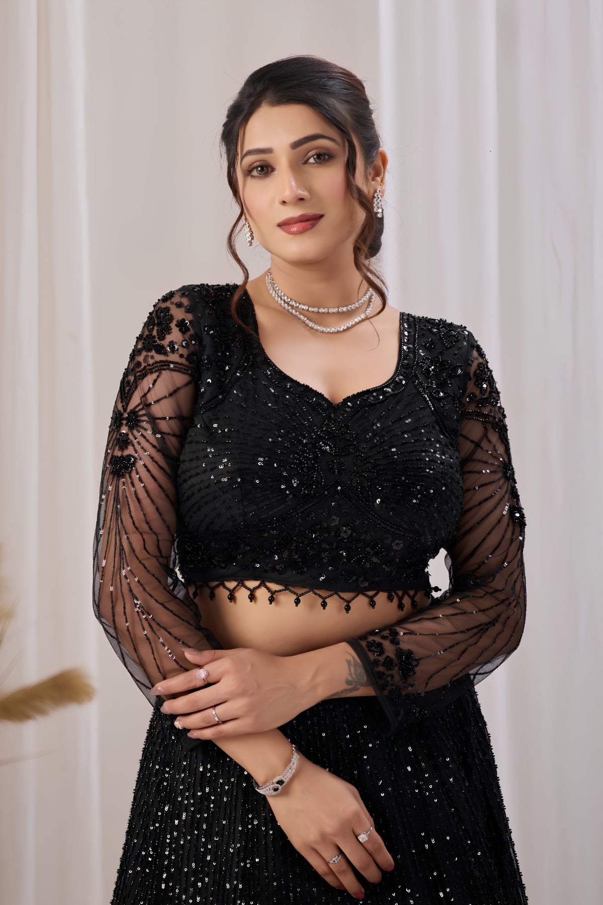 Glamorous Black Net Designer Lehenga Choli with Sequin Embroidery Work and Dupatta for Women