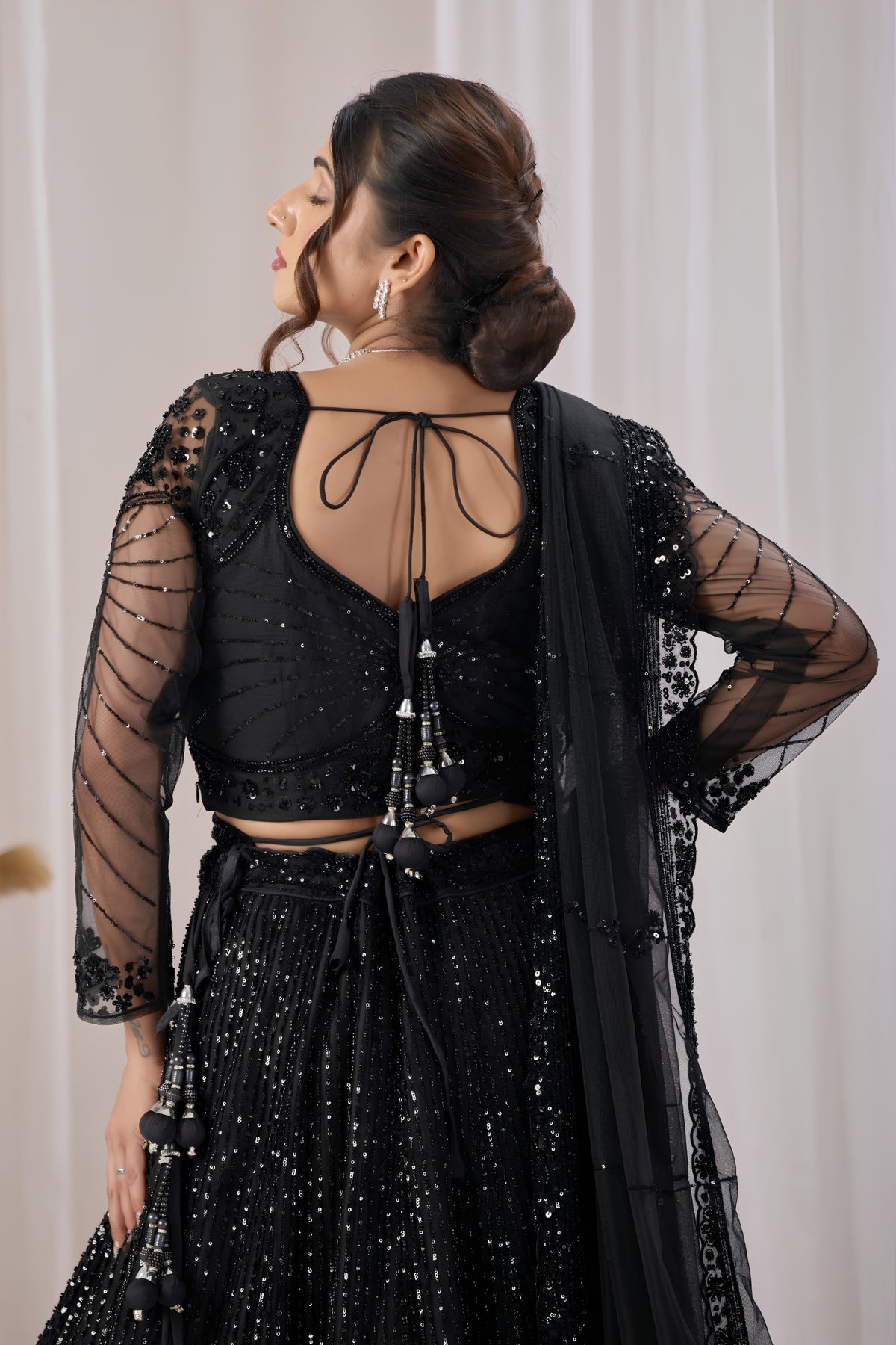 Glamorous Black Net Designer Lehenga Choli with Sequin Embroidery Work and Dupatta for Women