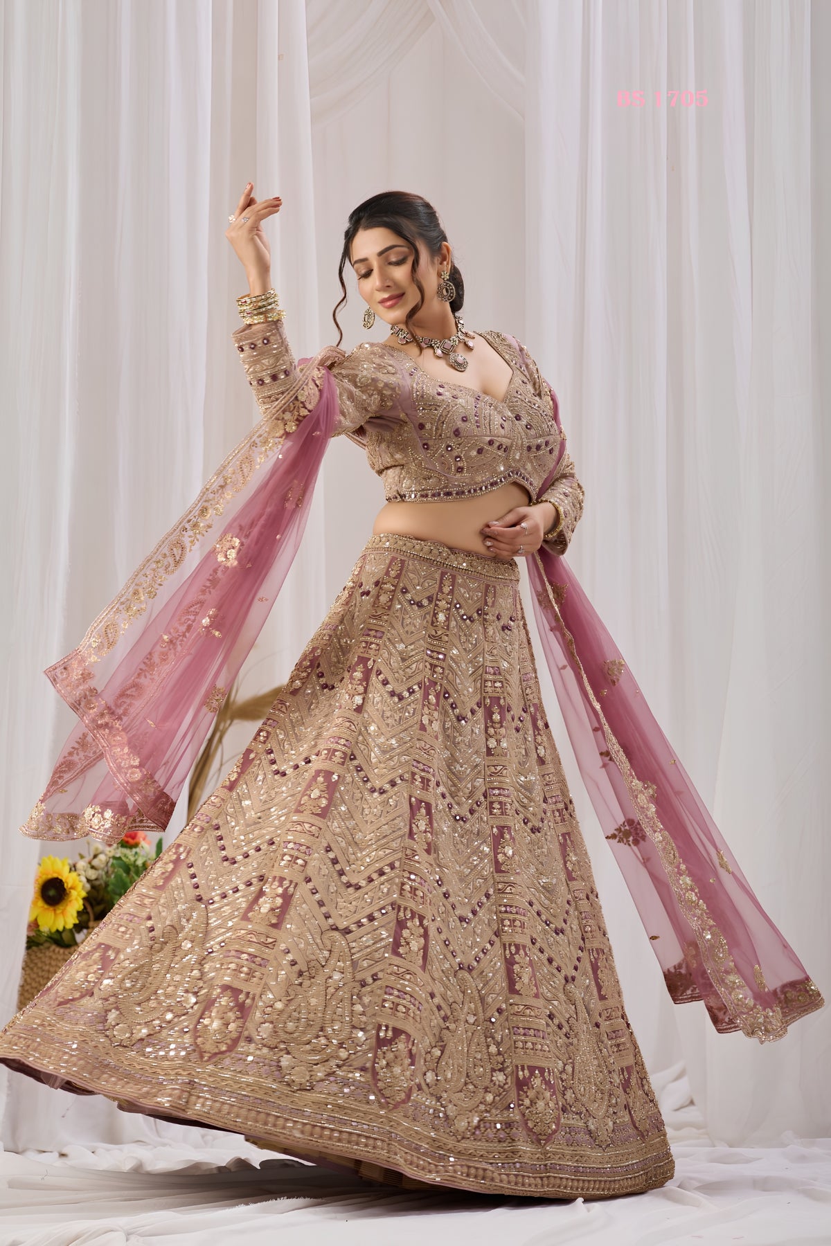 Opulent Mauve Net Designer Lehenga Choli with Heavy Embroidery Work and Dupatta