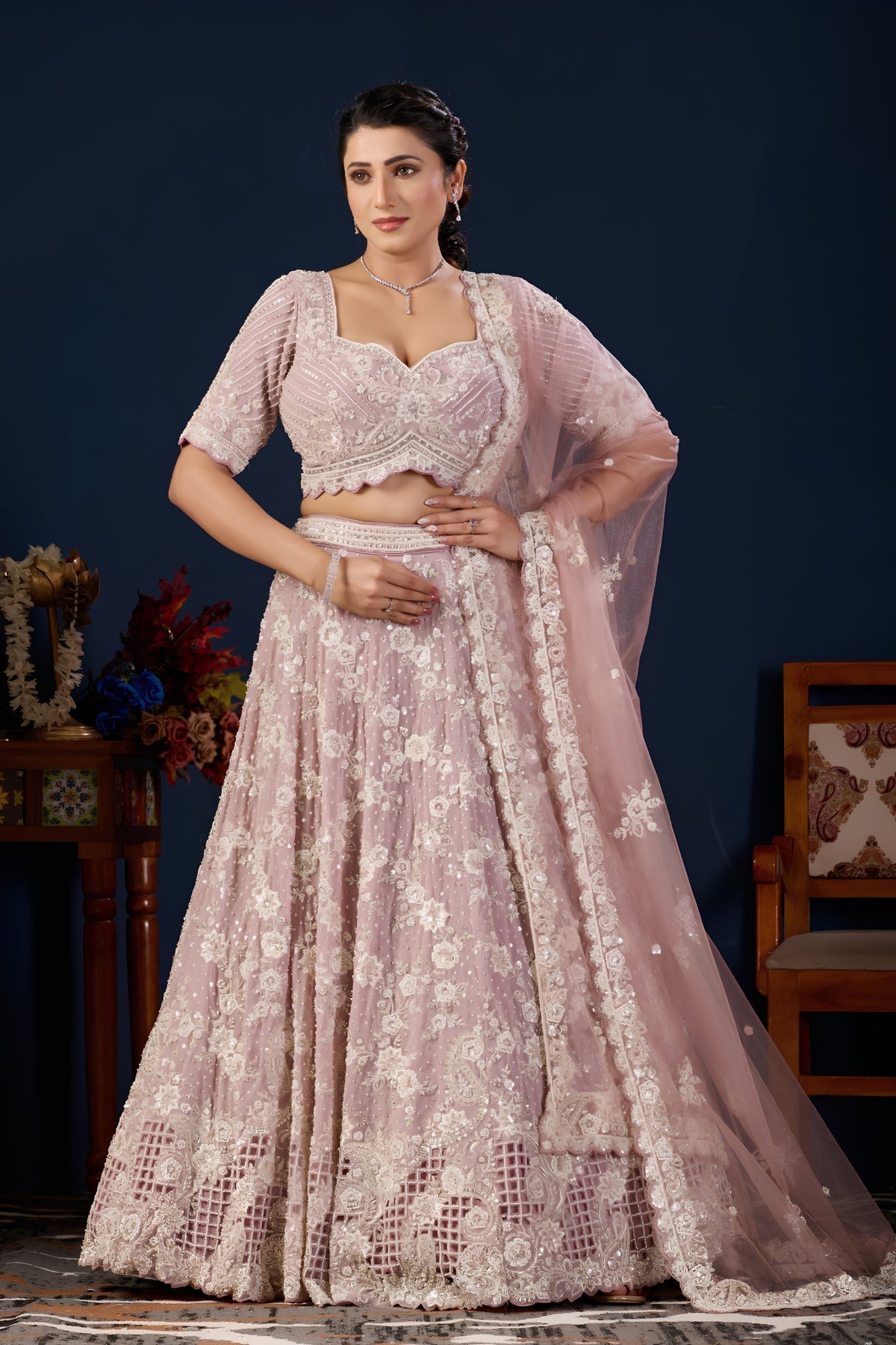 Stylish Blush Pink Georgette Designer Lehenga Choli with Heavy Embroidery Work and Dupatta