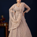 Luxurious Beige Net Designer Lehenga Choli with Heavy Embroidery Work and Dupatta for Women