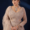 Luxurious Beige Net Designer Lehenga Choli with Heavy Embroidery Work and Dupatta for Women
