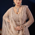 Luxurious Beige Net Designer Lehenga Choli with Heavy Embroidery Work and Dupatta for Women