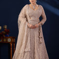 Luxurious Beige Net Designer Lehenga Choli with Heavy Embroidery Work and Dupatta for Women