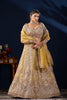 Radiant Beige Tissue Silk Designer Lehenga Choli with Heavy Embroidery Work and Mustard Yellow Dupatta