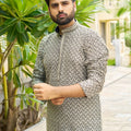 Premium Black Rayon Embroidery Designer Kurta Pyjama Set for Men for Wedding