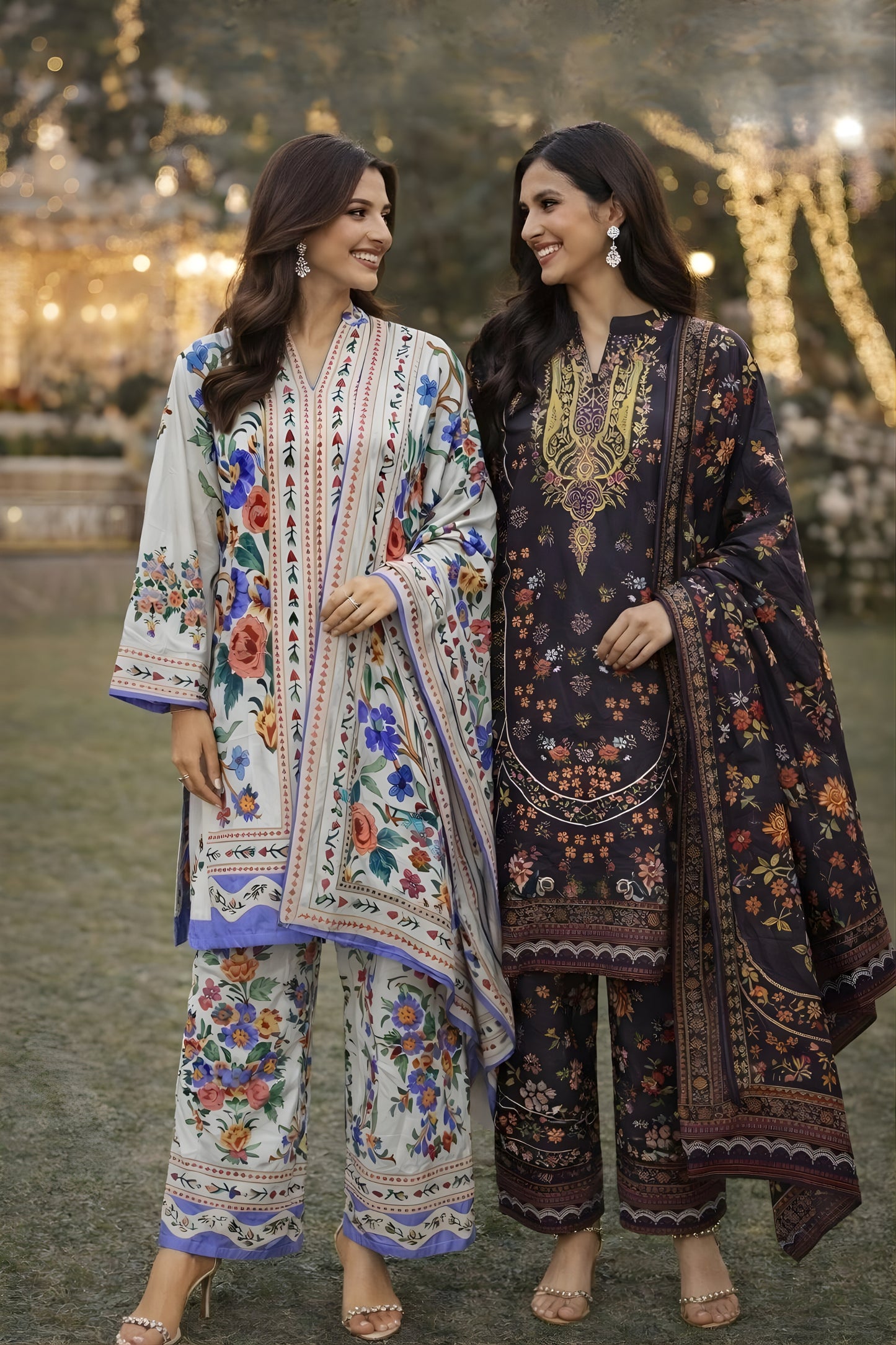 Amazing Cream Floral Printed Premium Rayon Palazzo Suit with Dupatta for Wedding