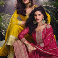 Graceful Rani Pink Viscose Jacquard Embroidered Designer Palazzo Suit with Dupatta for Wedding