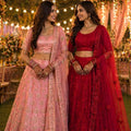 Luxury Red Embroidered Bridal Lehenga Choli with Net Dupatta for Women