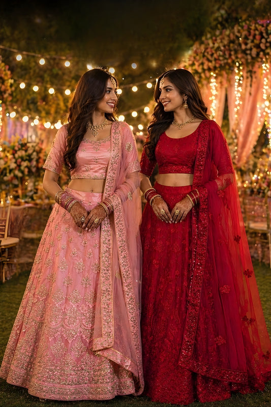Luxury Red Embroidered Bridal Lehenga Choli with Net Dupatta for Women