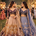Beautiful Beige Embroidered Readymade Net Lehenga Choli with Dupatta for Women